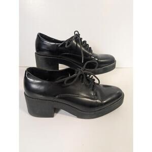 Black Chunky Platform Oxford Shoes Lace-Up Block Heel Patent Finish Size EU 40